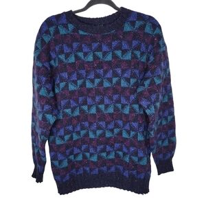 Vintage 80s 90s Alpine Wool Knit Geometric Pattern Sweater Size Large